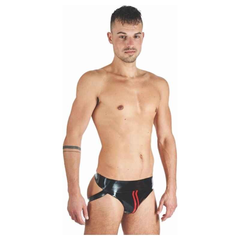 Gumové jocksy Mister B Rubber Jock Strap černo-červené XL