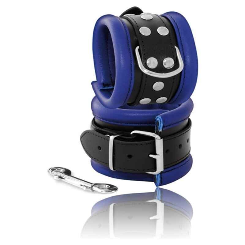 Kožená pouta na nohy Slave4master modrá