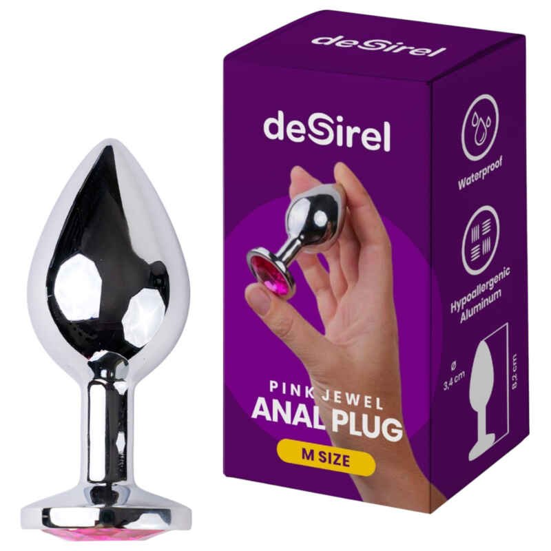 Desirel Pink Jewel M - anální kolík (stříbrno-růžový)