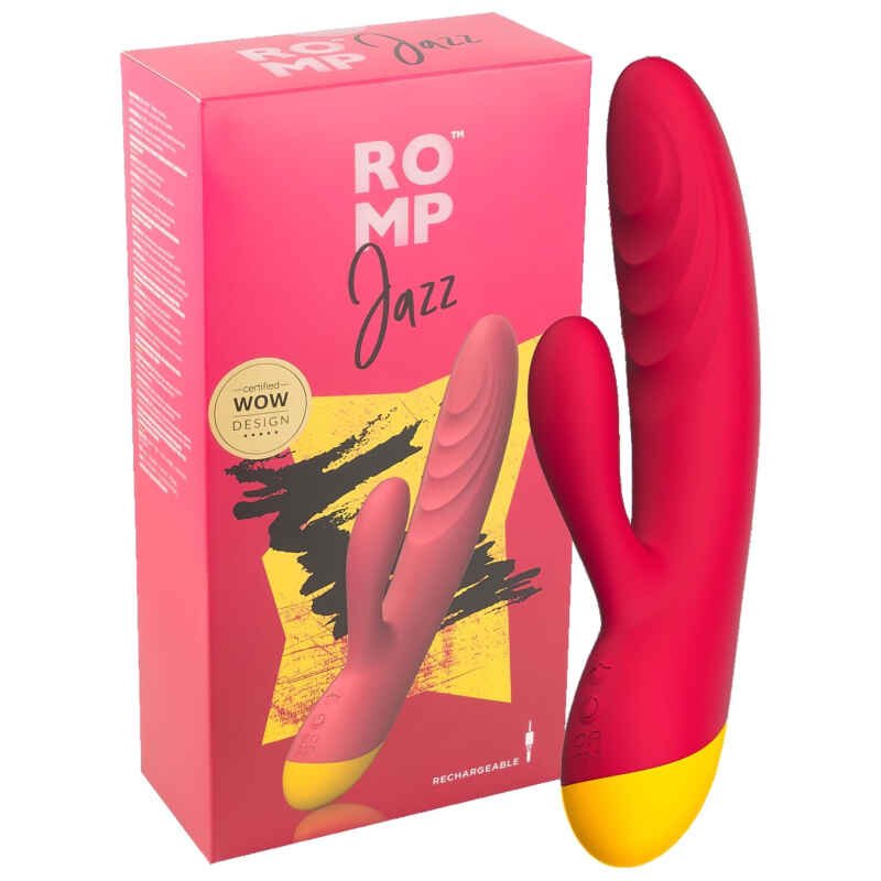 ROMP Jazz - vodotěsný G-bod vibrátor s klit stimulátorem (růžový)