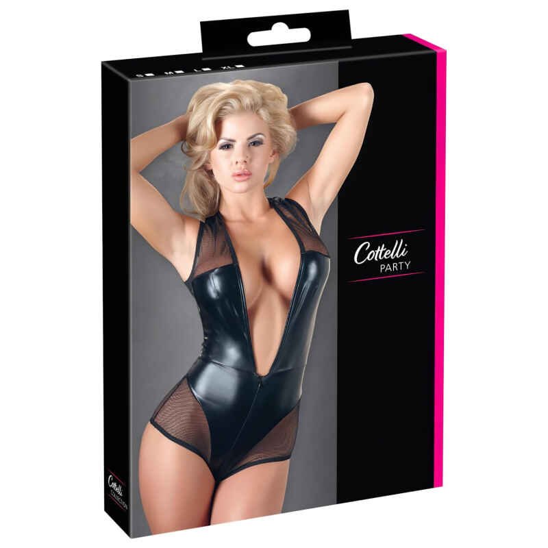 Cottelli - lesklé síťované body - černá - XL