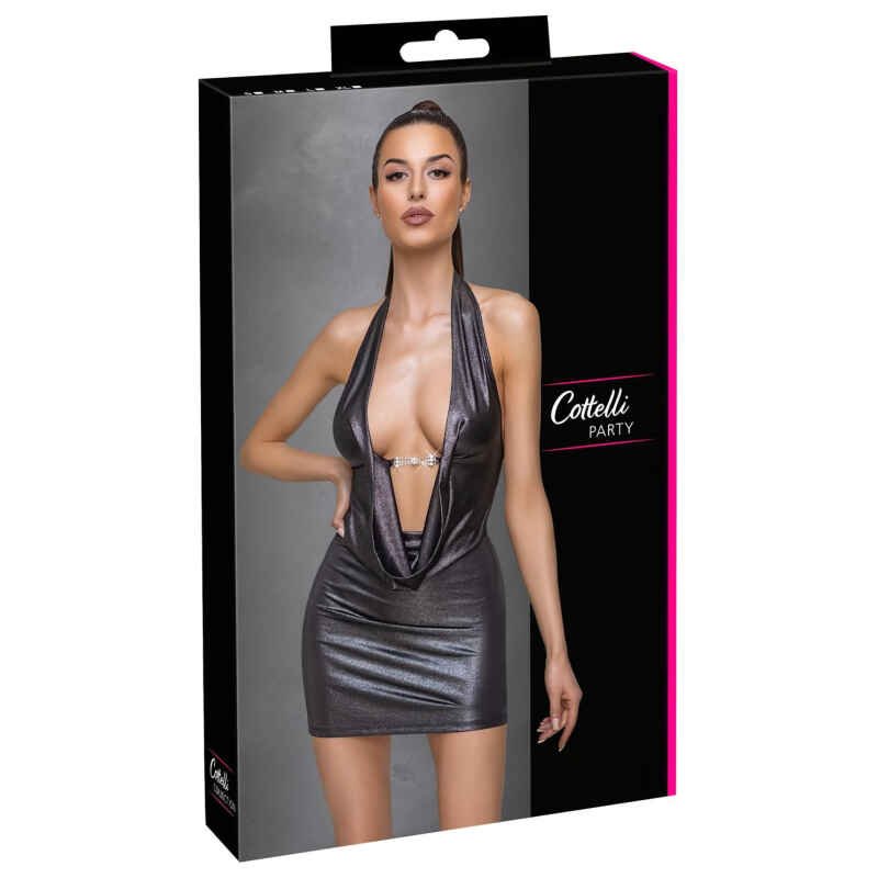 Cottelli Party - sexy šaty kolem krku - stříbrné - XL